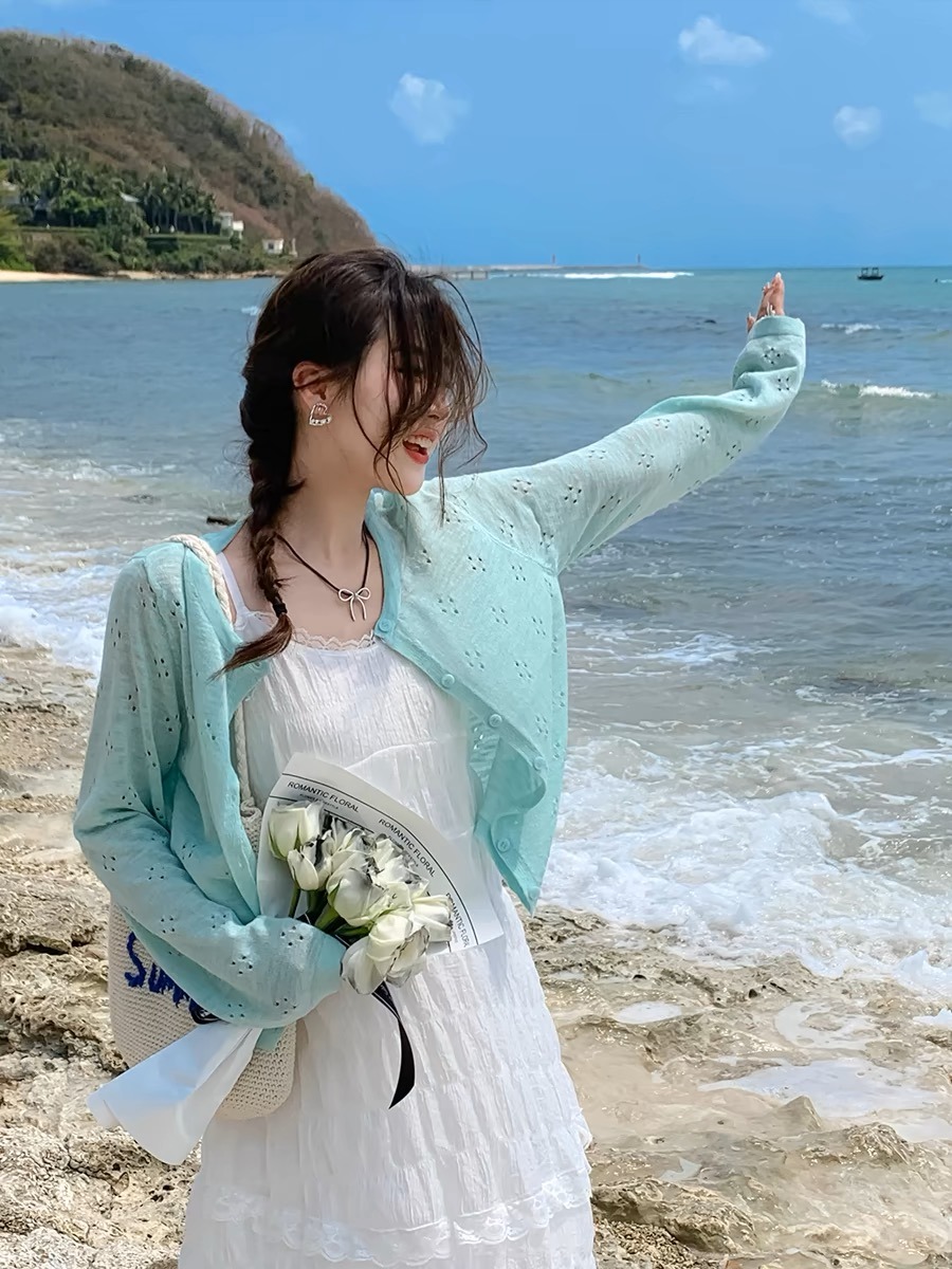 Cover Up Kaftan - Summer Mint Green Thin Knitted Sun