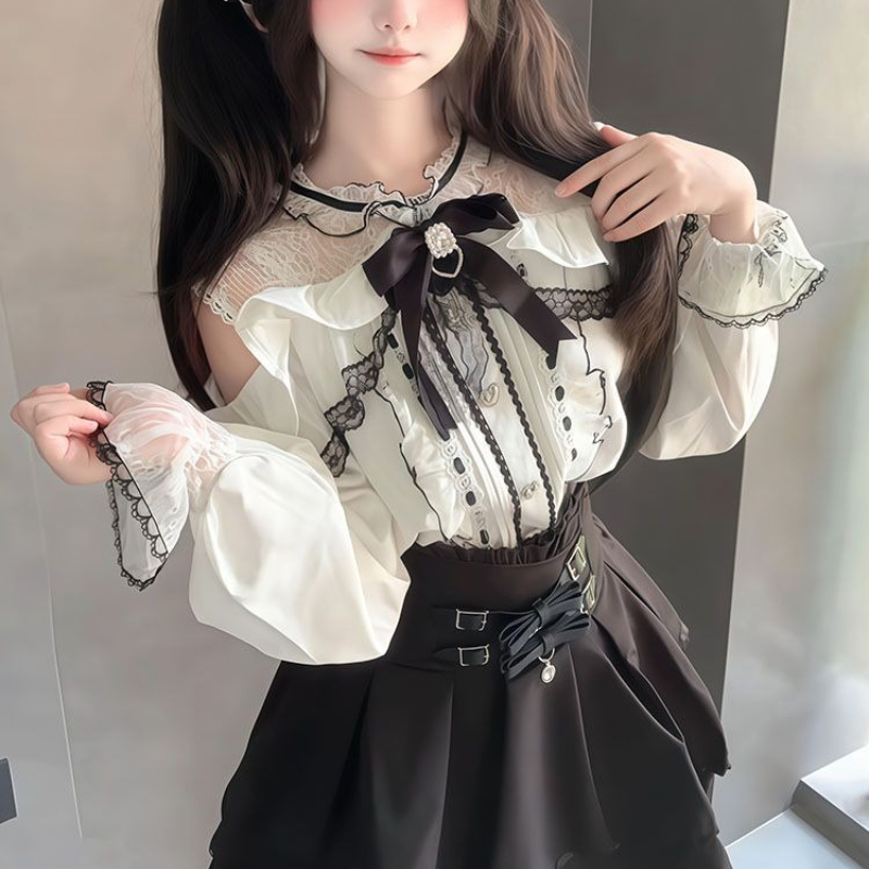 Japanese Gothic Y2k Lolita Sty – обзор и цена Blouse Off Shoulder