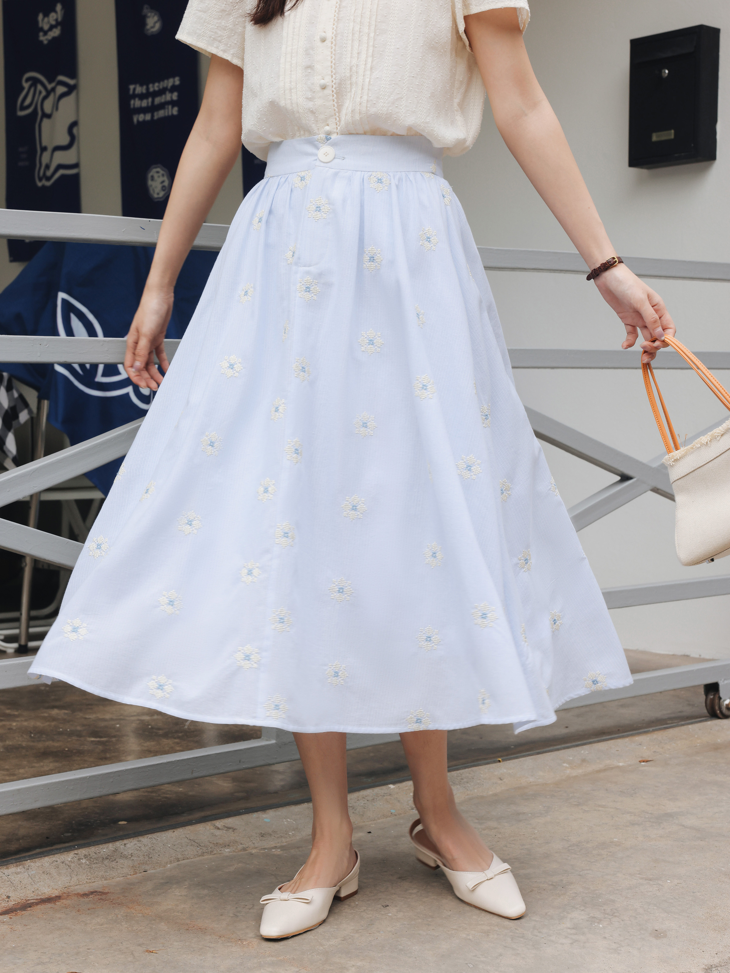Vintage White Shirt Floral Emb – обзор и цена Midi Skirt Floral