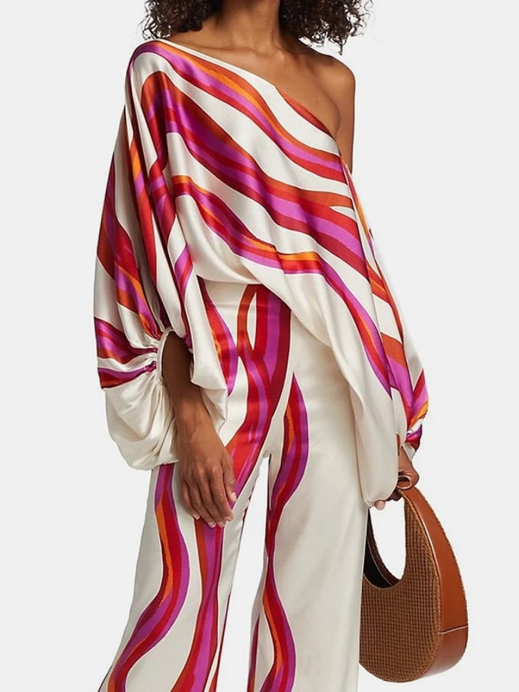 Women's Printed Satin 2-piece  – обзор и цена Blouse Off Shoulder