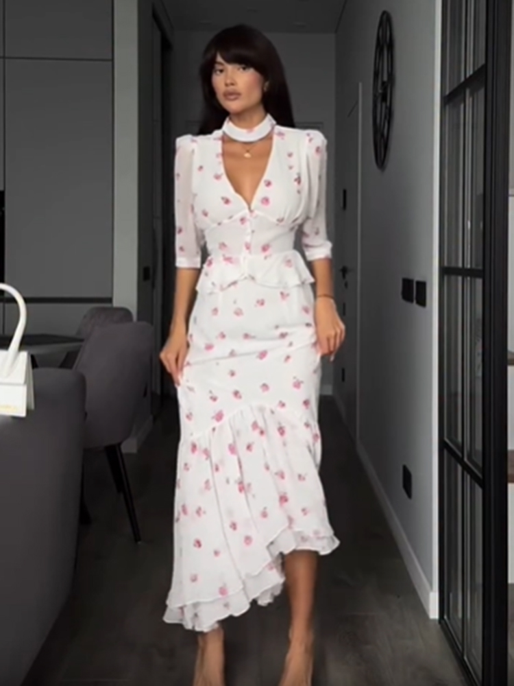Women White Pink Floral Choker – обзор и цена Midi Skirt Floral