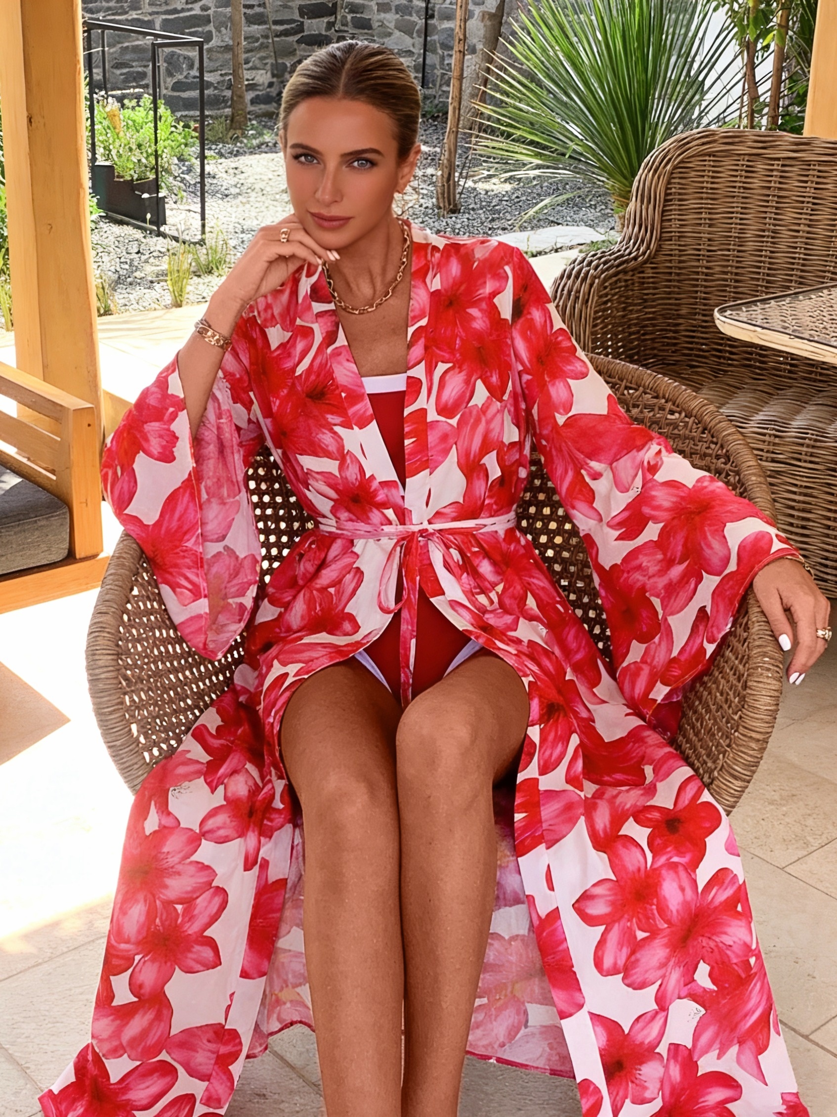 Women's Red Floral Kimono Robe – обзор и цена Kimono Sheer Floral