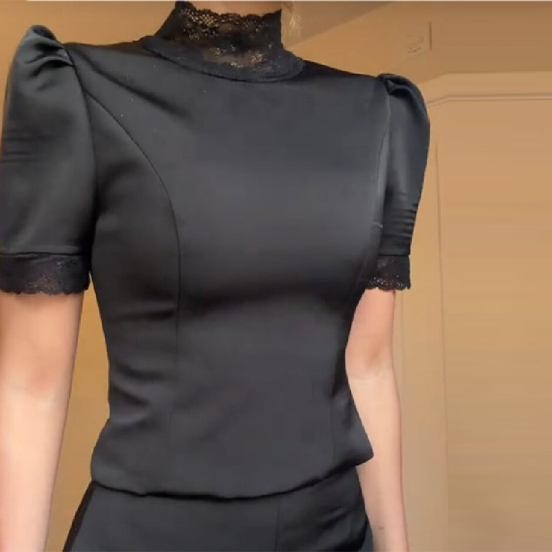 New Satin Lace Edge Top Short  – обзор и цена Blouse Off Shoulder